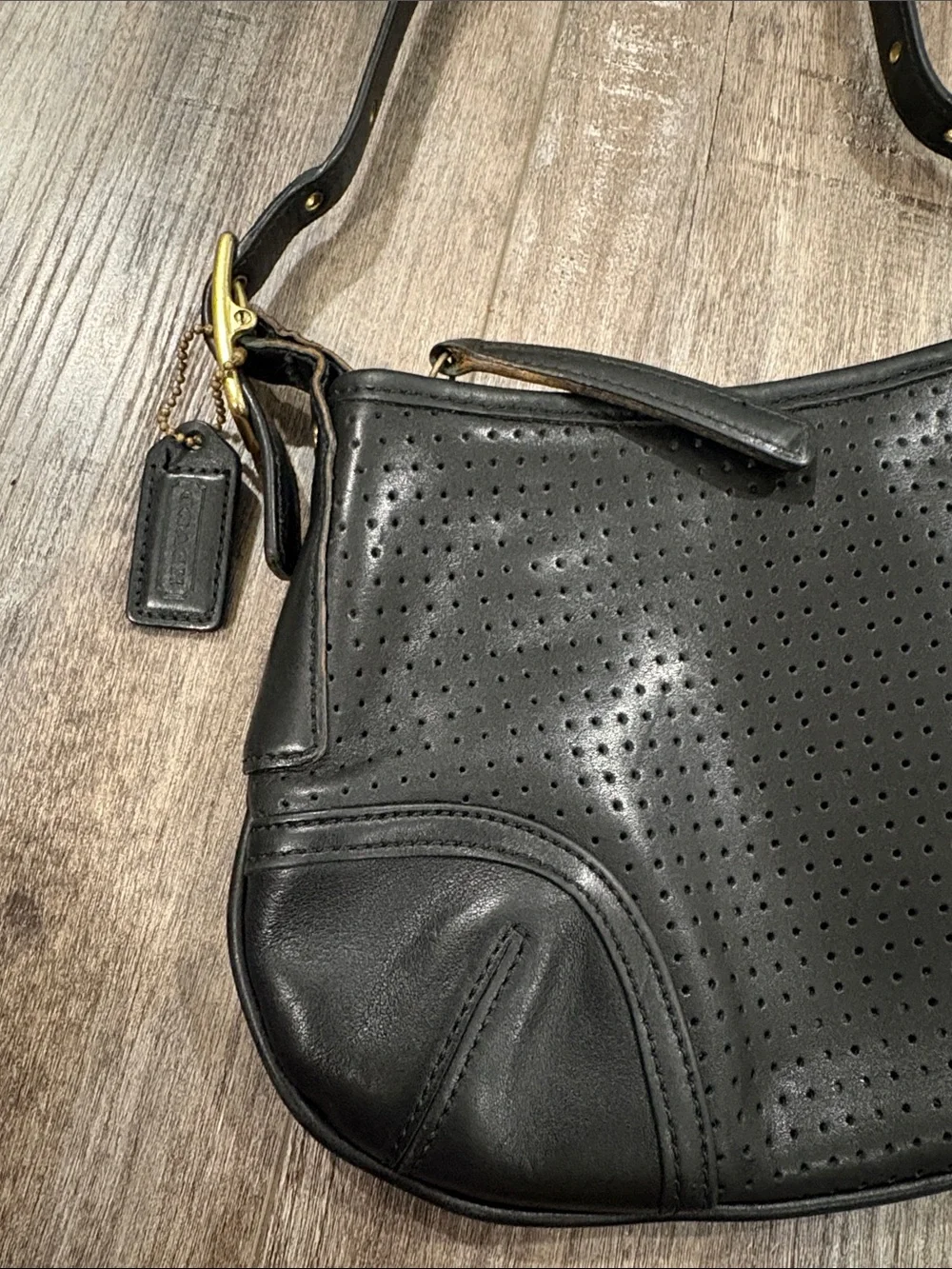 COACH VINTAGE 2000-Perforated leather mini hobo bag-Serial number J0D-9217